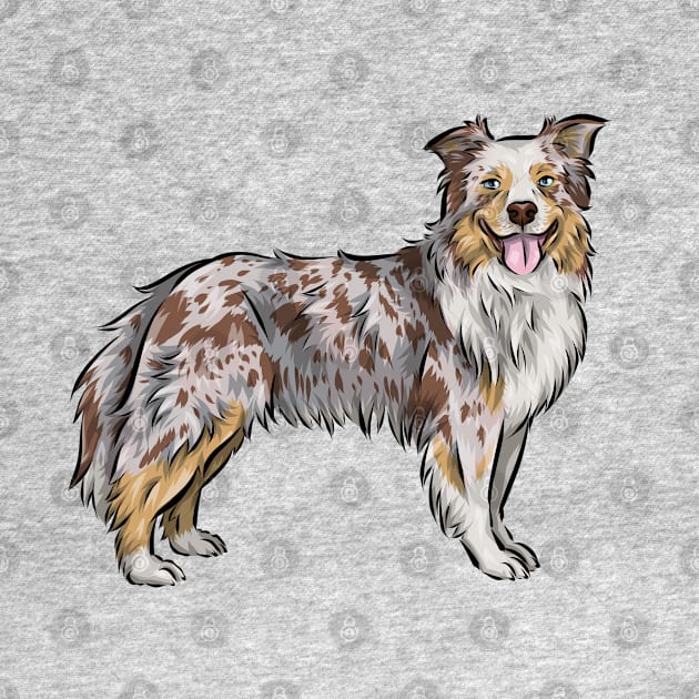 Australian Shepherd Dog | Red Merle | Rose Ears by Shirin Illustration